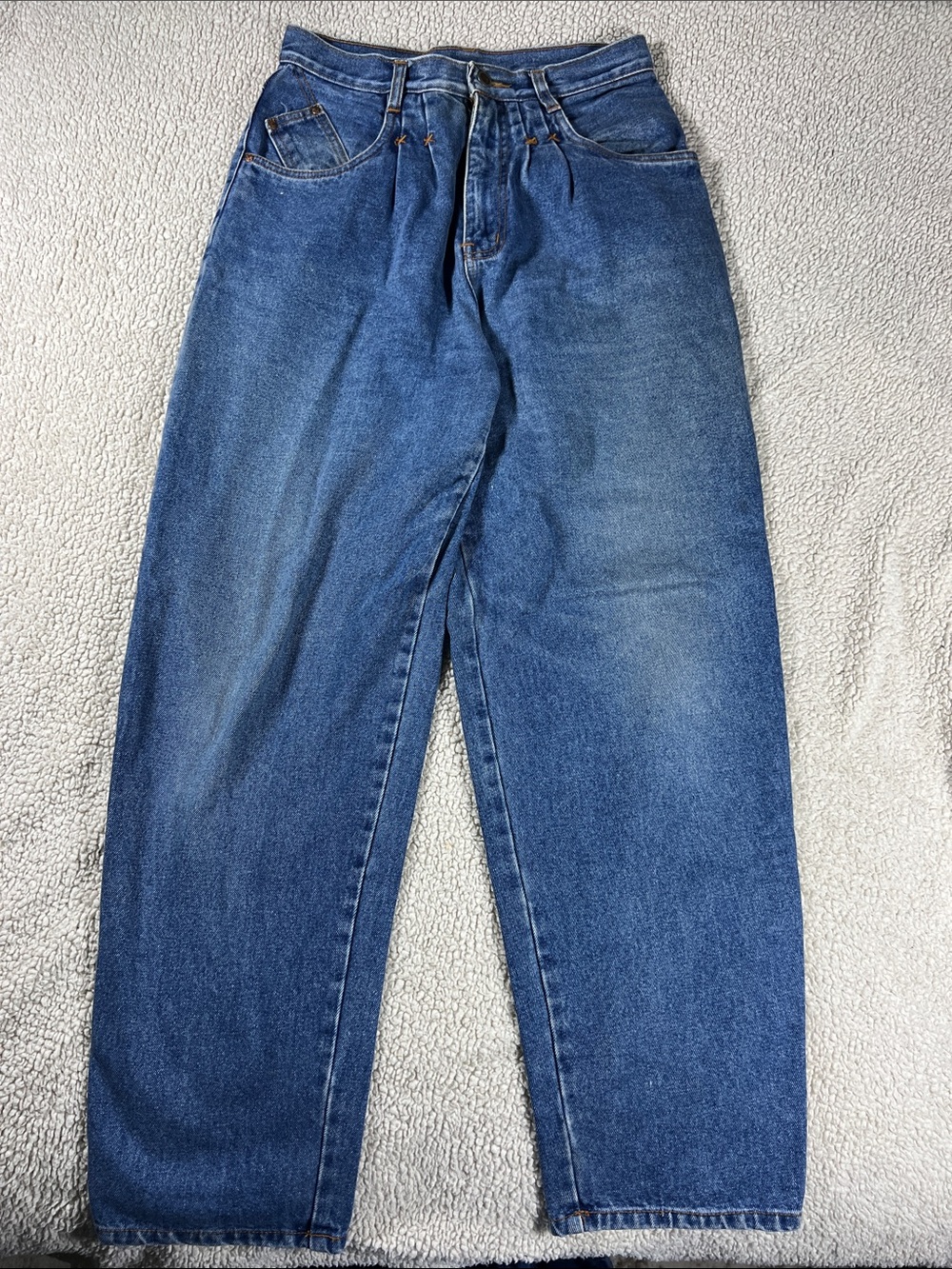 Bill Blass Jeans Womens Size 10 Relaxed Fit Deep Blue Denim with orange x-stitch